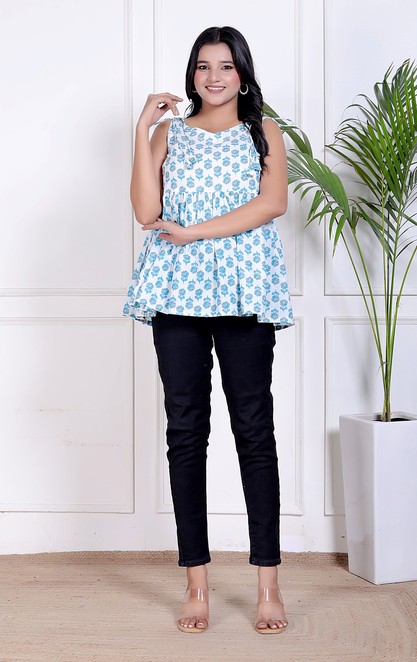 Blue Blossom Flared Top