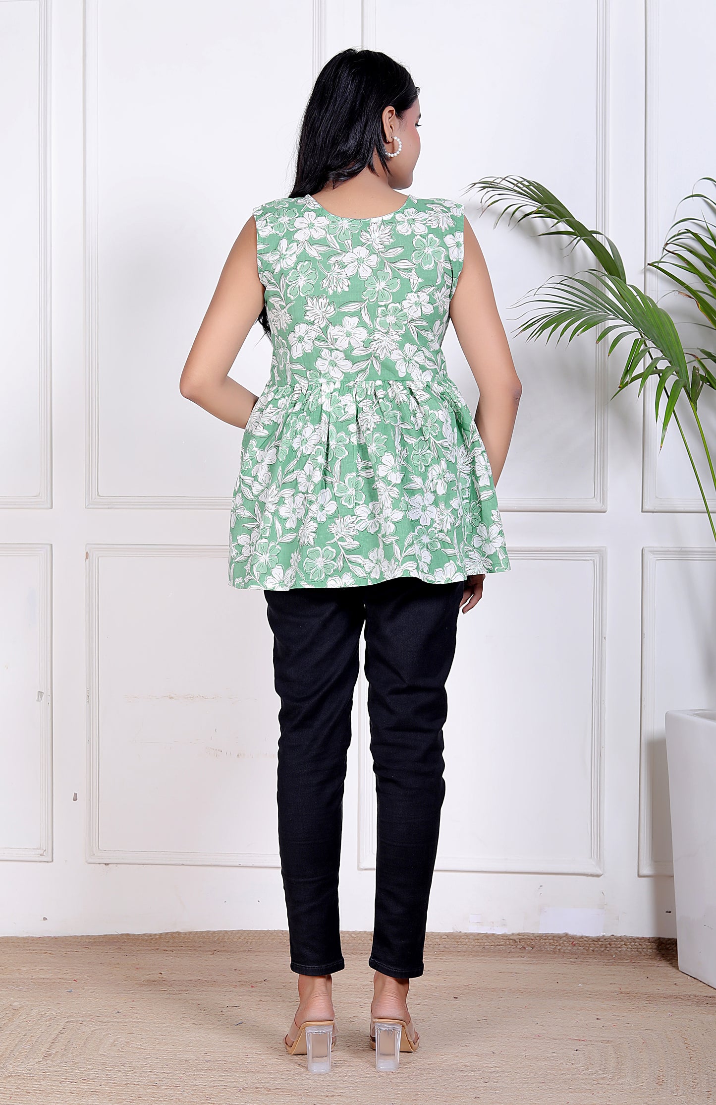 Green Garden Pleated Top