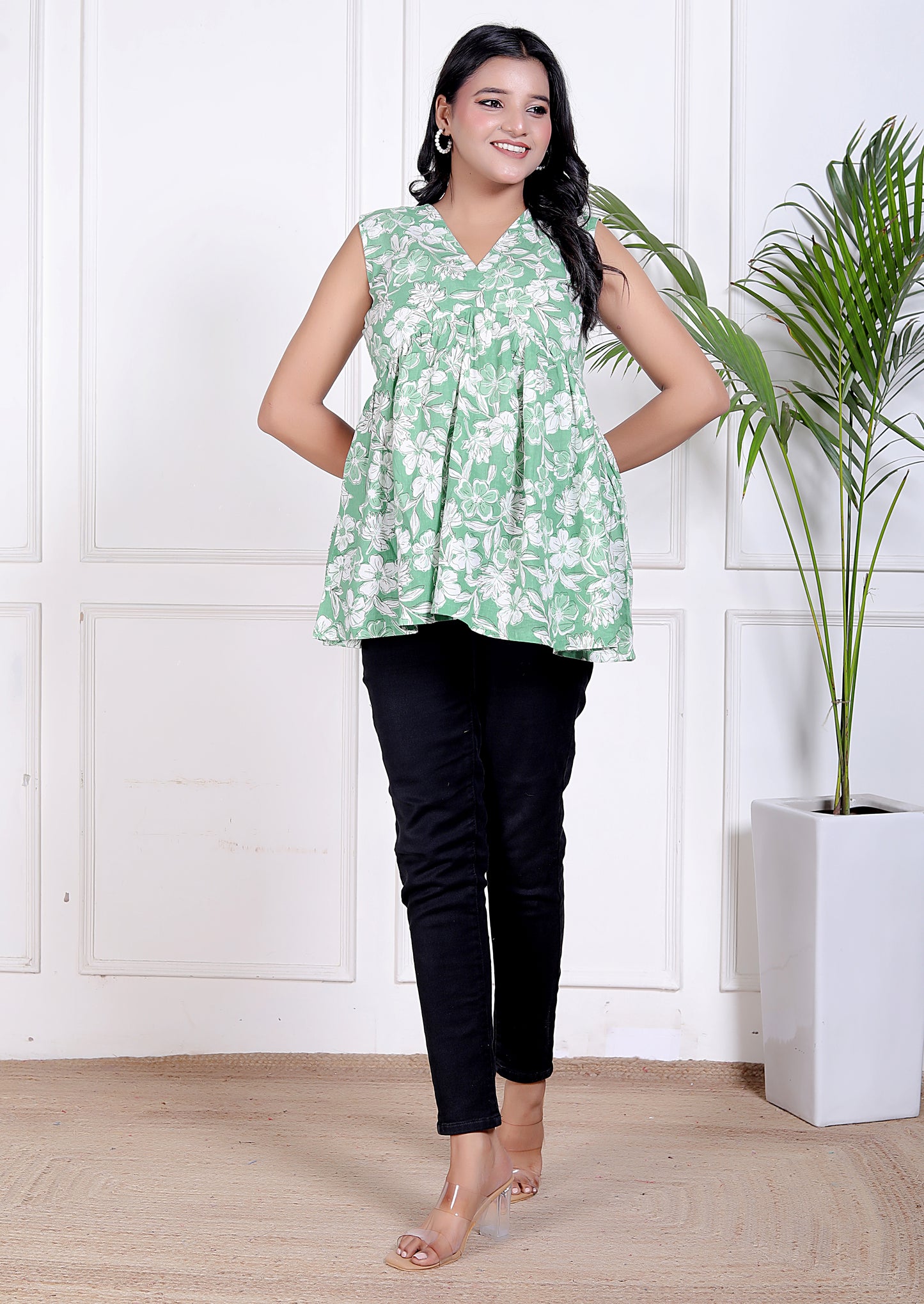 Green Garden Pleated Top