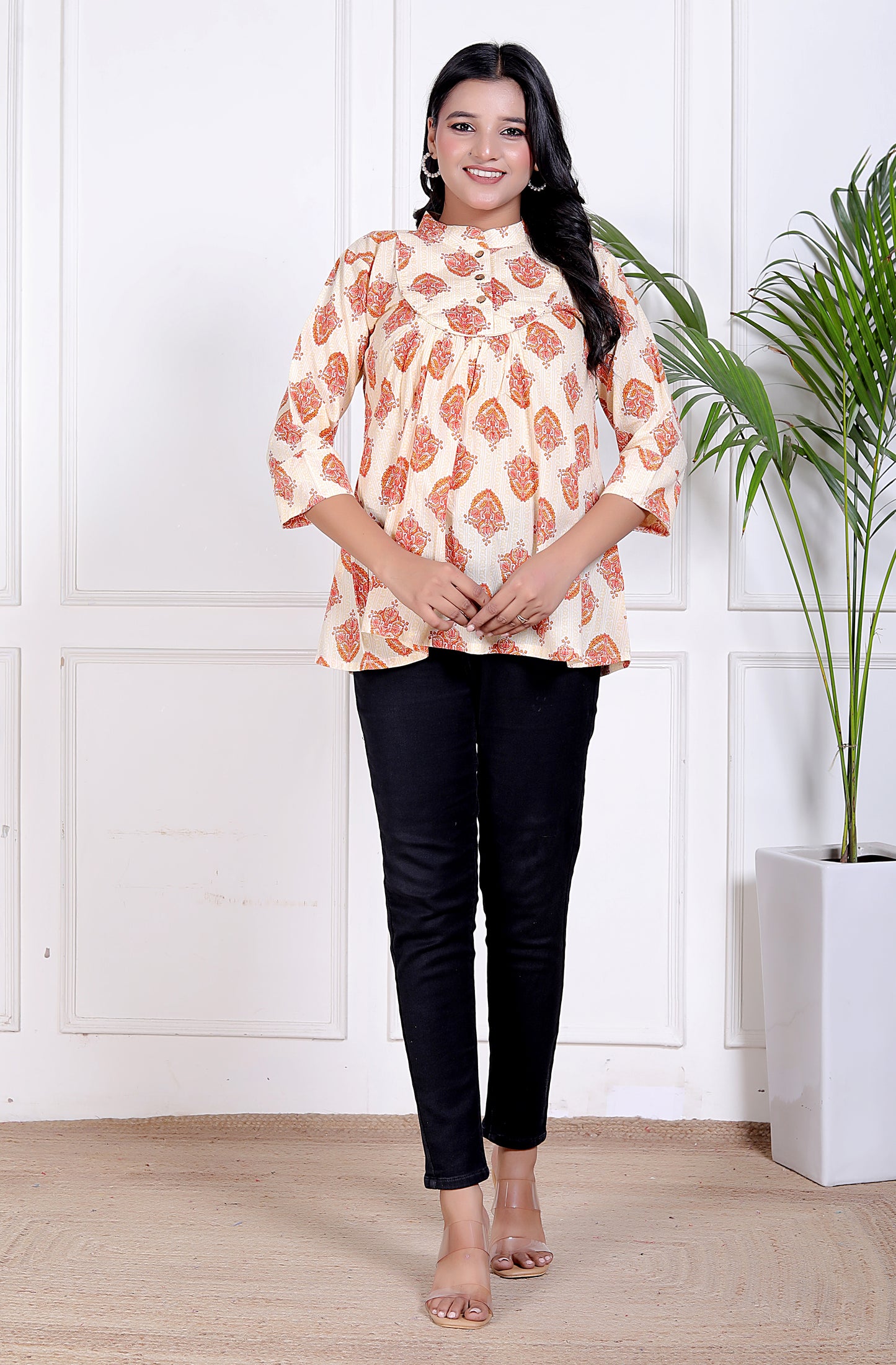 Peach Bloom Cotton Kurta