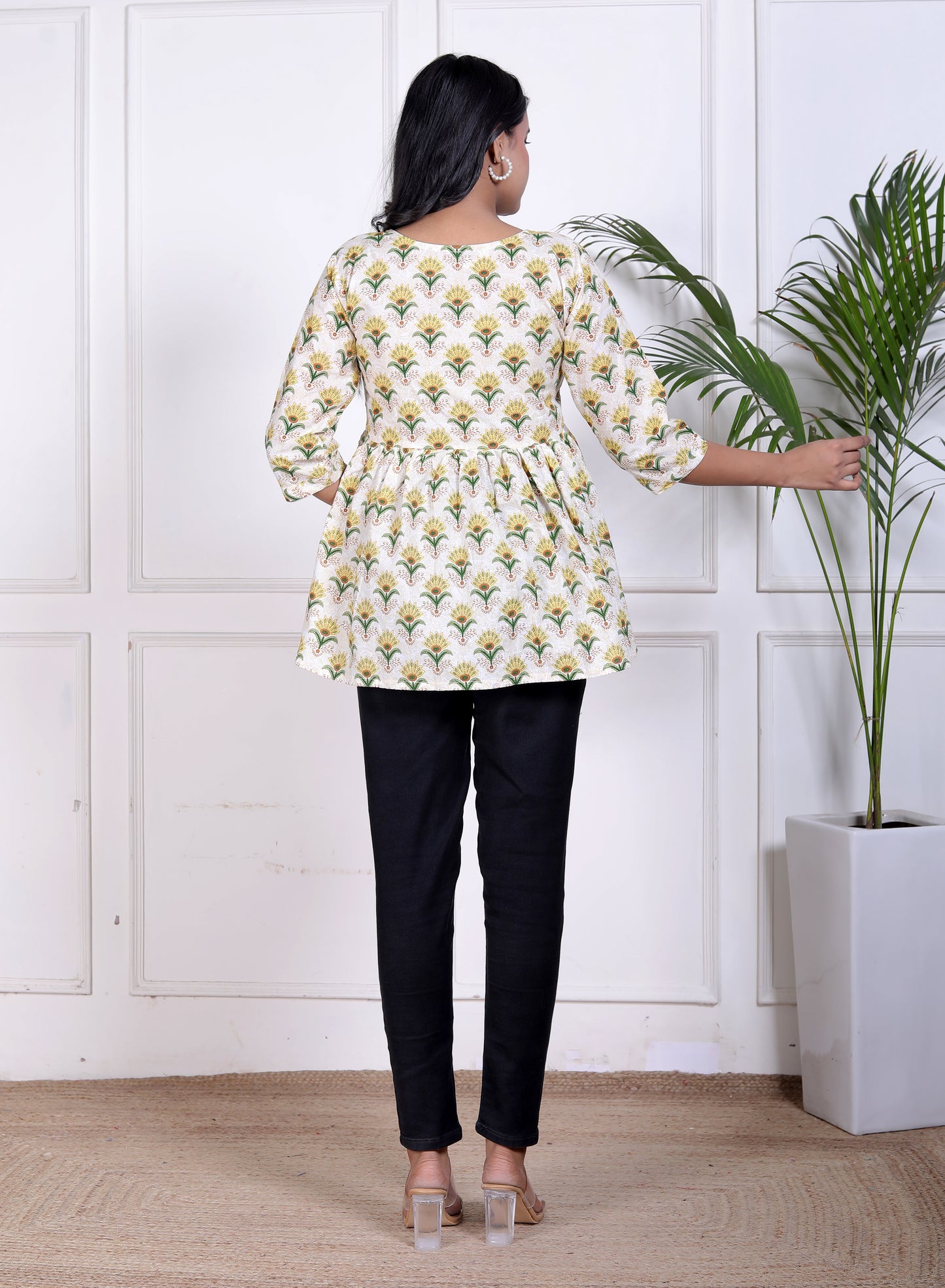 Bright Mustard Floral Peplum Top