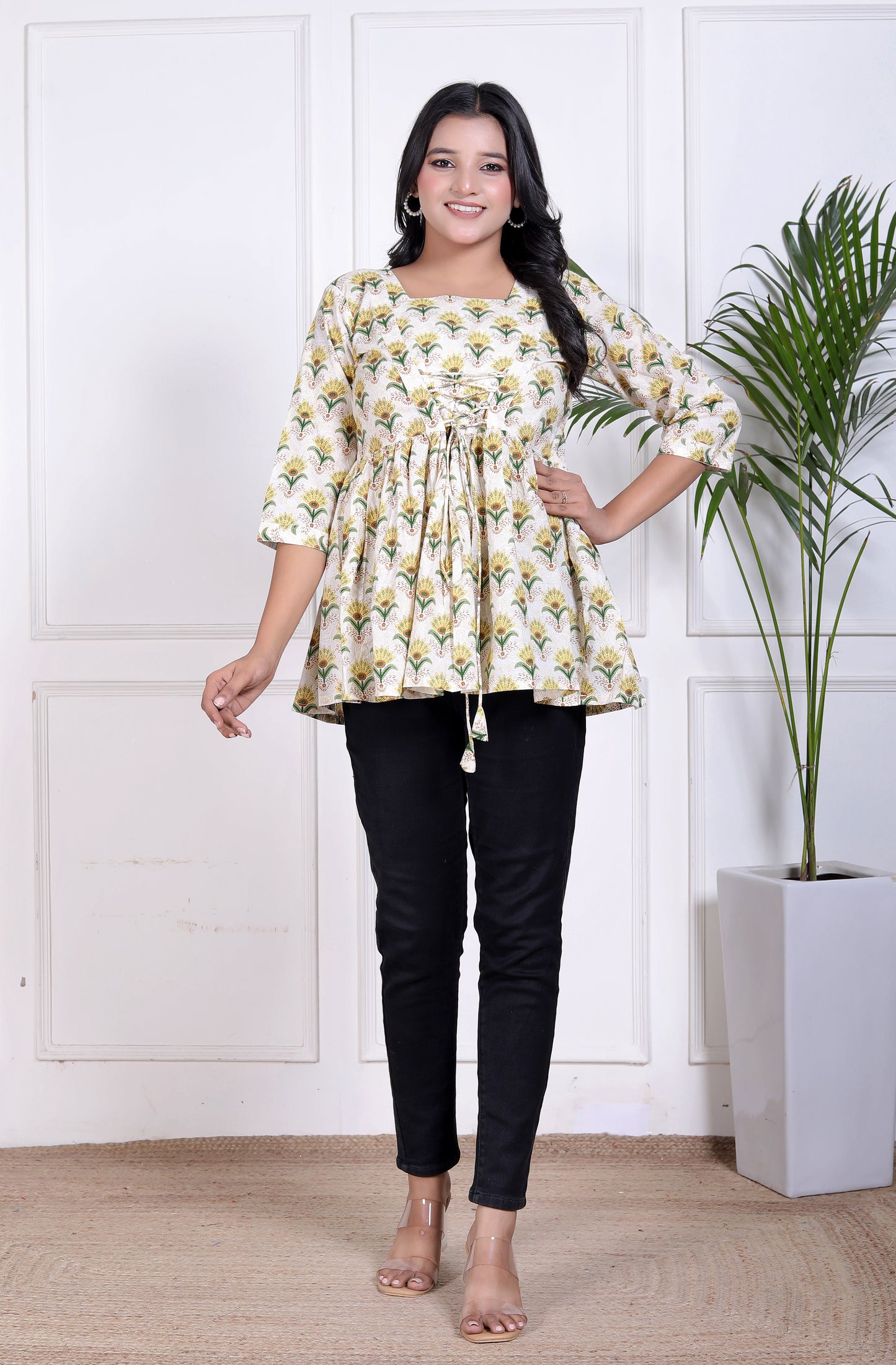 Bright Mustard Floral Peplum Top