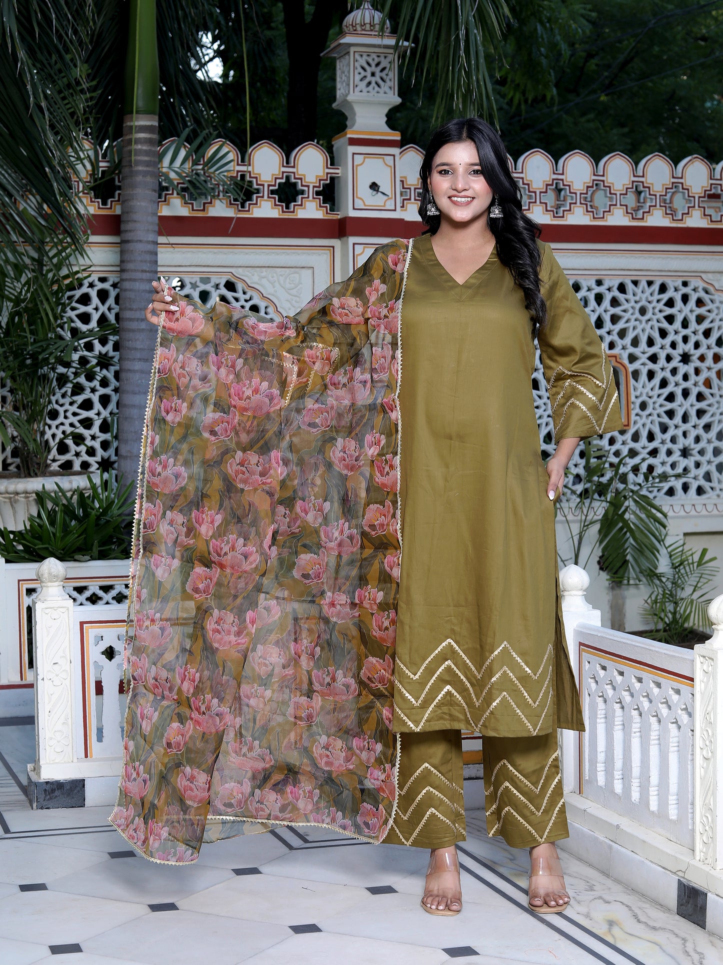 GRACE GREEN & DIGITAL PRINT SUIT SET