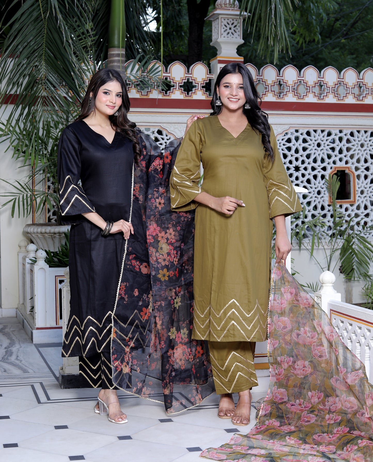 GRACE GREEN & DIGITAL PRINT SUIT SET