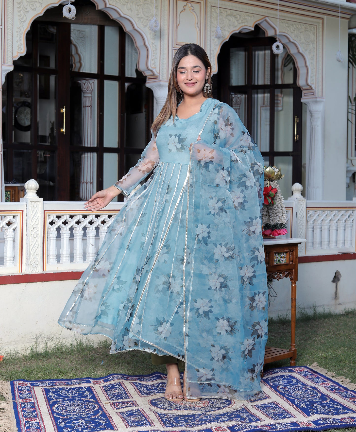 SUHANA POWDER BLUE ORGANZA SUIT SET
