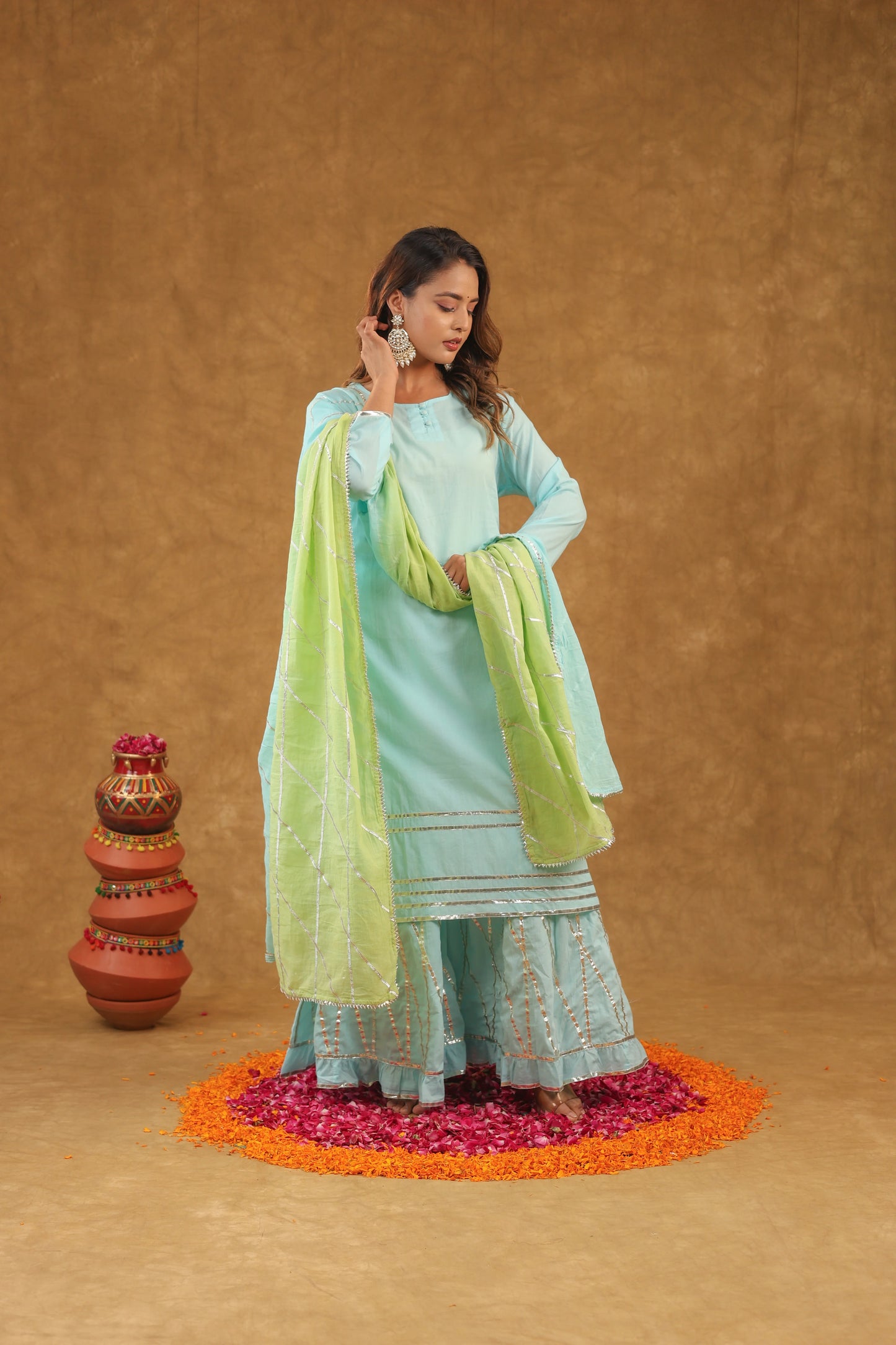 Aarohi Lime Mist Sharara Set