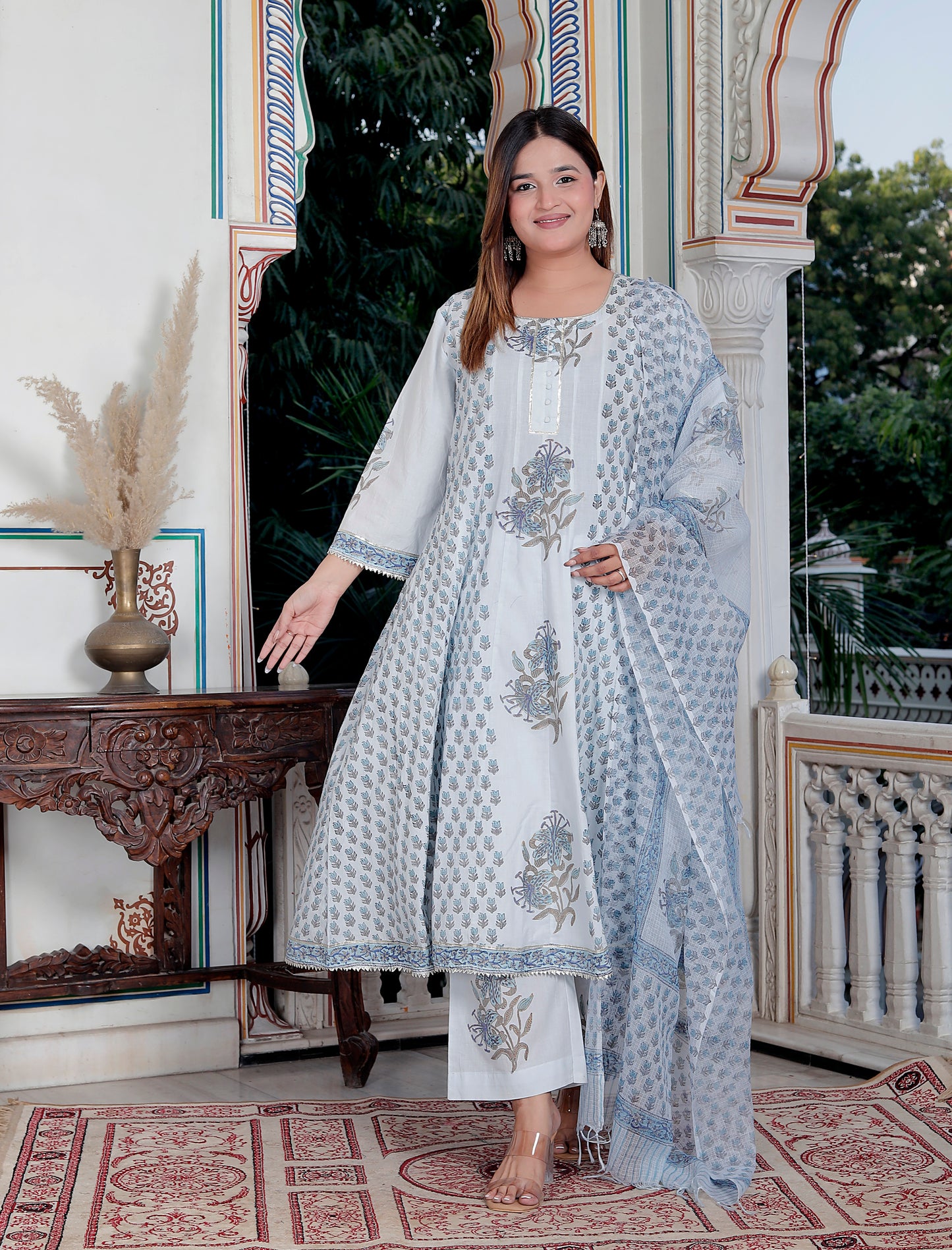 GULBAGH COTTON ANARKALI WITH KOTA DORIA DUPATTA SET