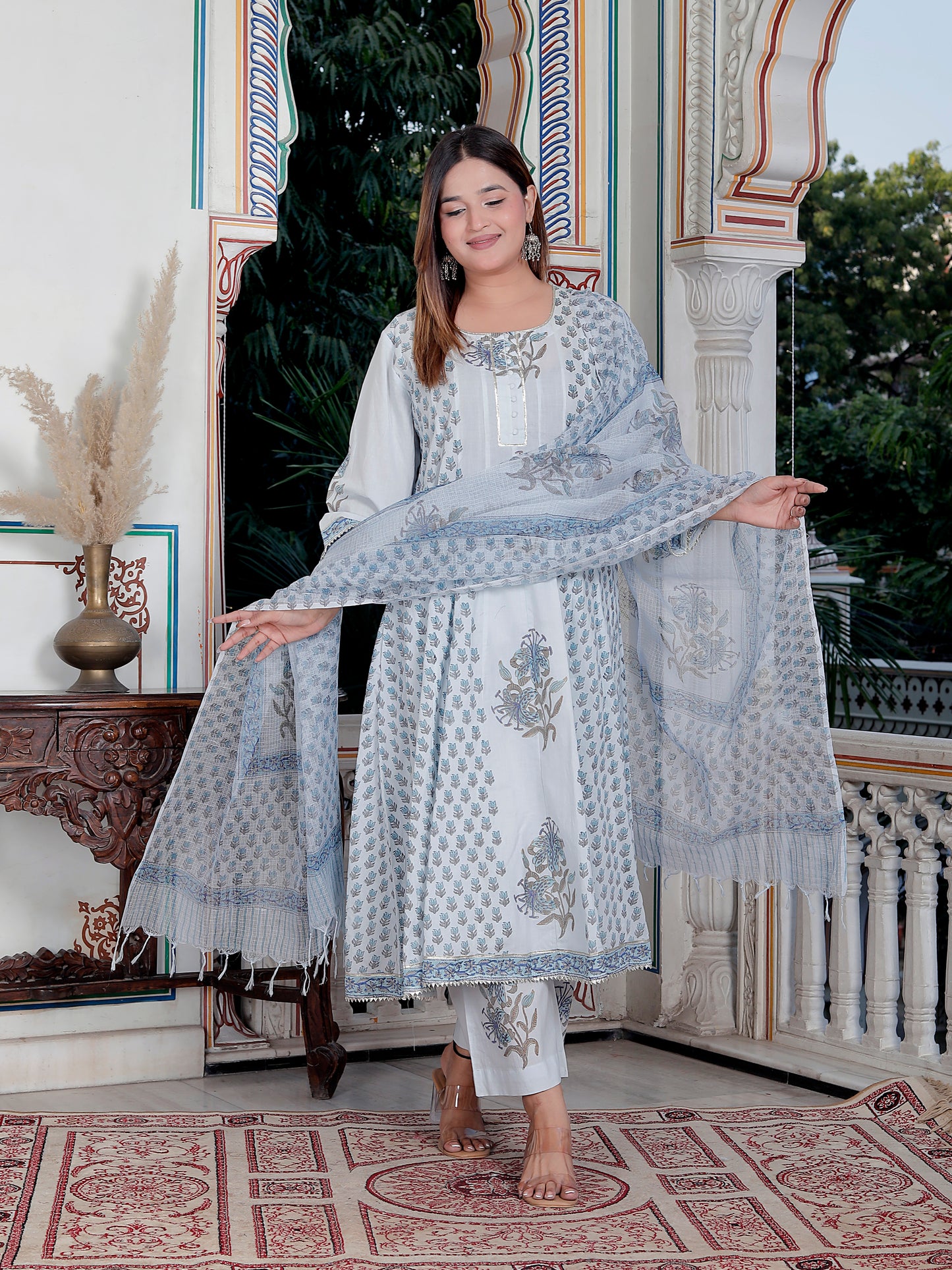GULBAGH COTTON ANARKALI WITH KOTA DORIA DUPATTA SET