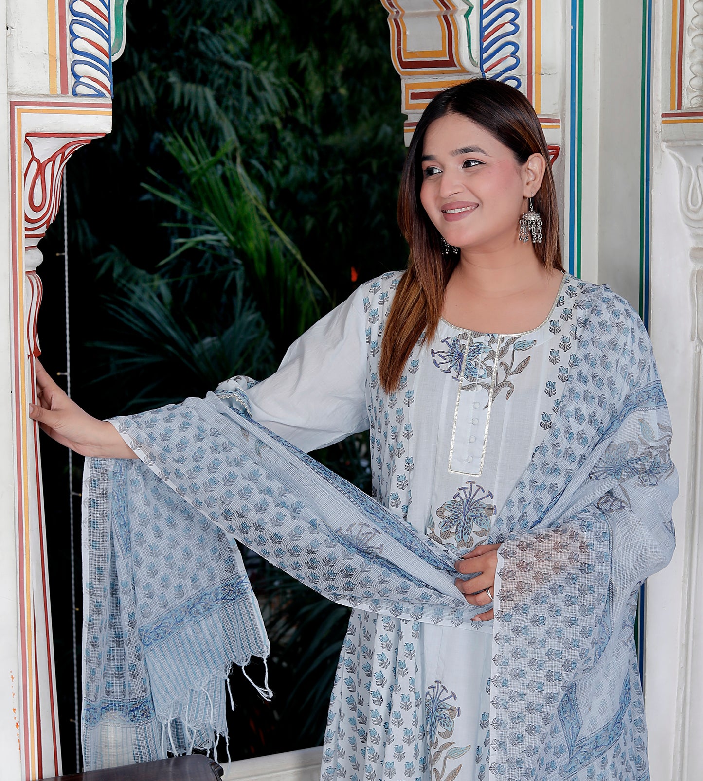 GULBAGH COTTON ANARKALI WITH KOTA DORIA DUPATTA SET