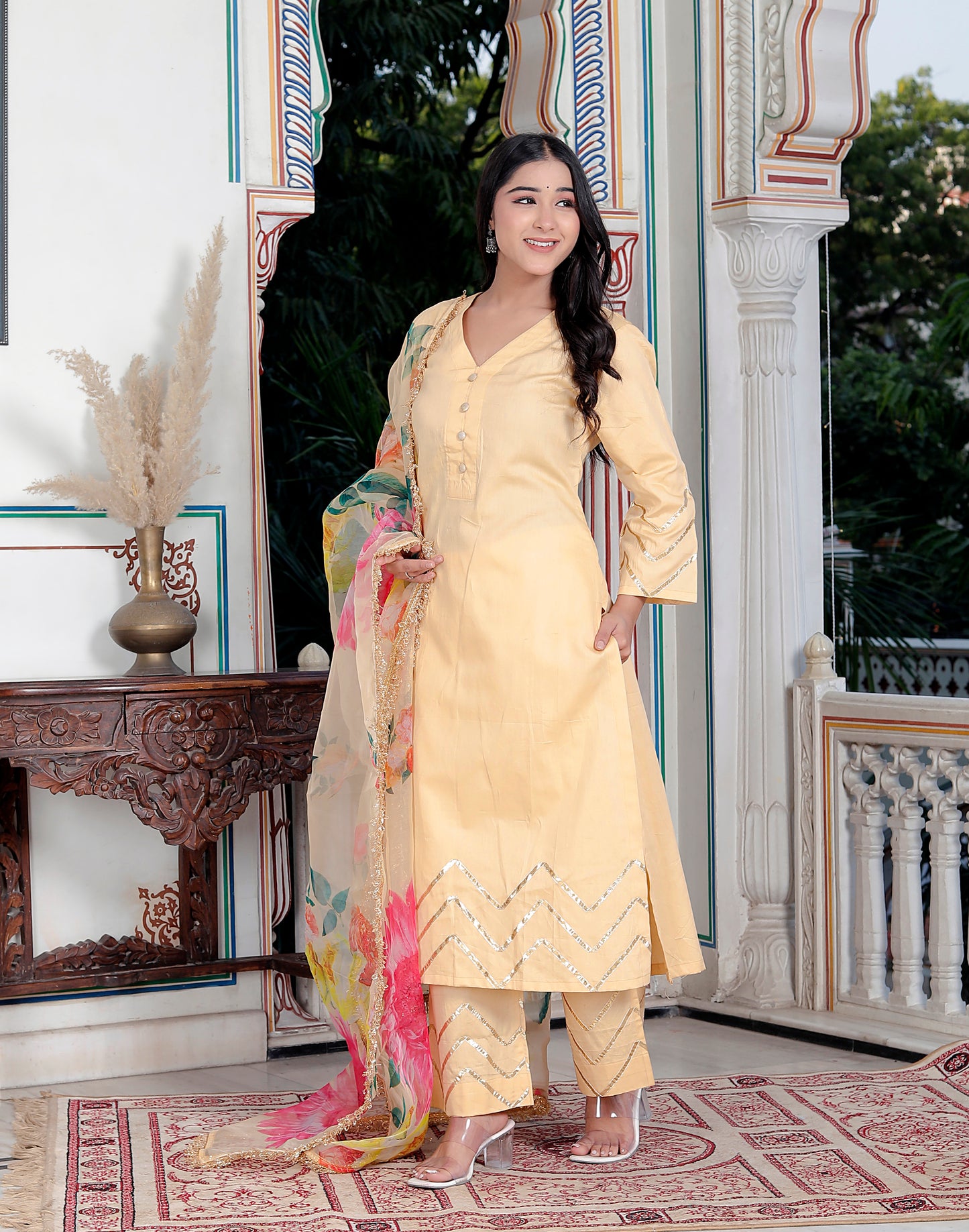 SUNFLOWER JAM COTTON GOLDEN YELLOW WITH ORGANZA DUPTTA