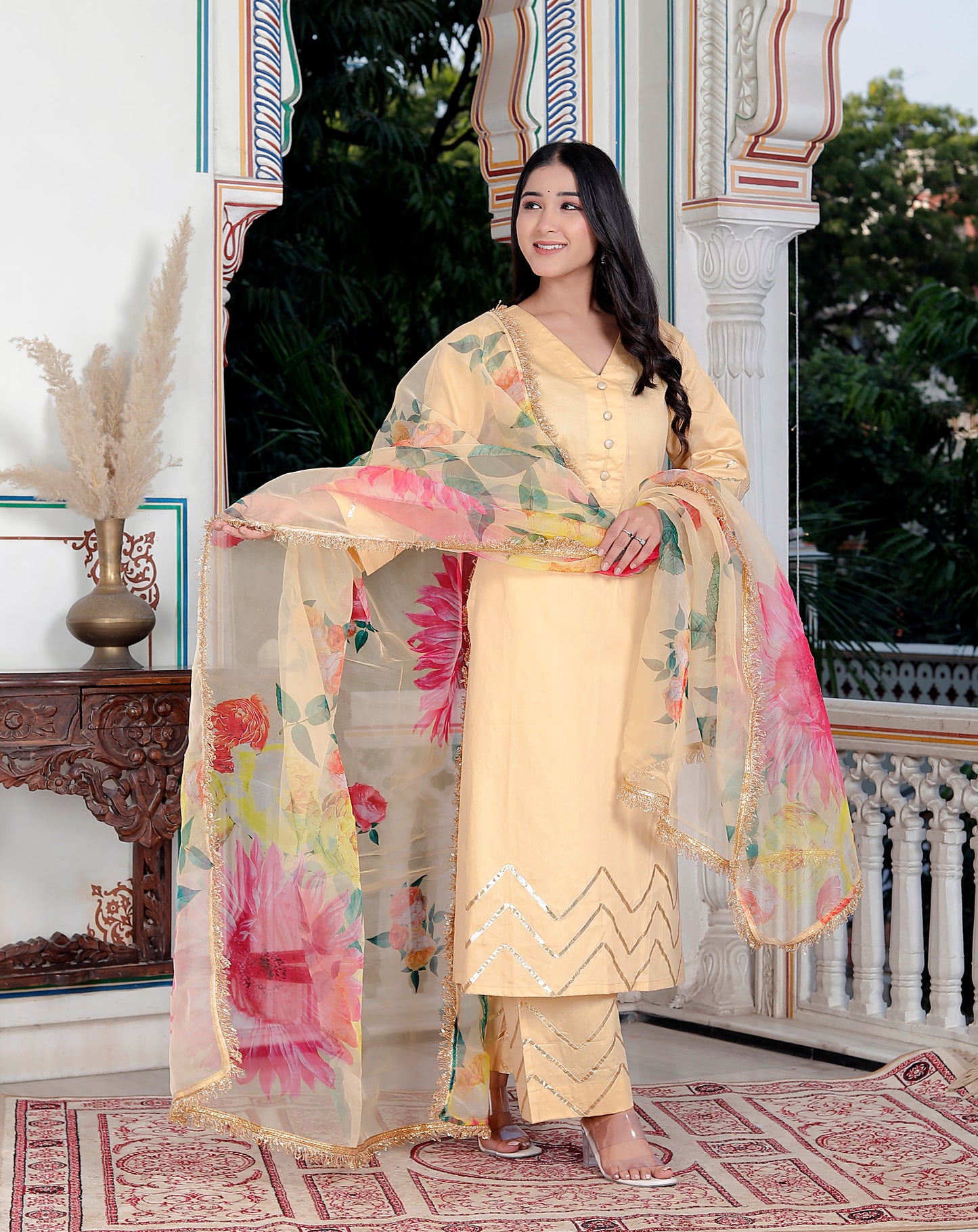 SUNFLOWER JAM COTTON GOLDEN YELLOW WITH ORGANZA DUPTTA