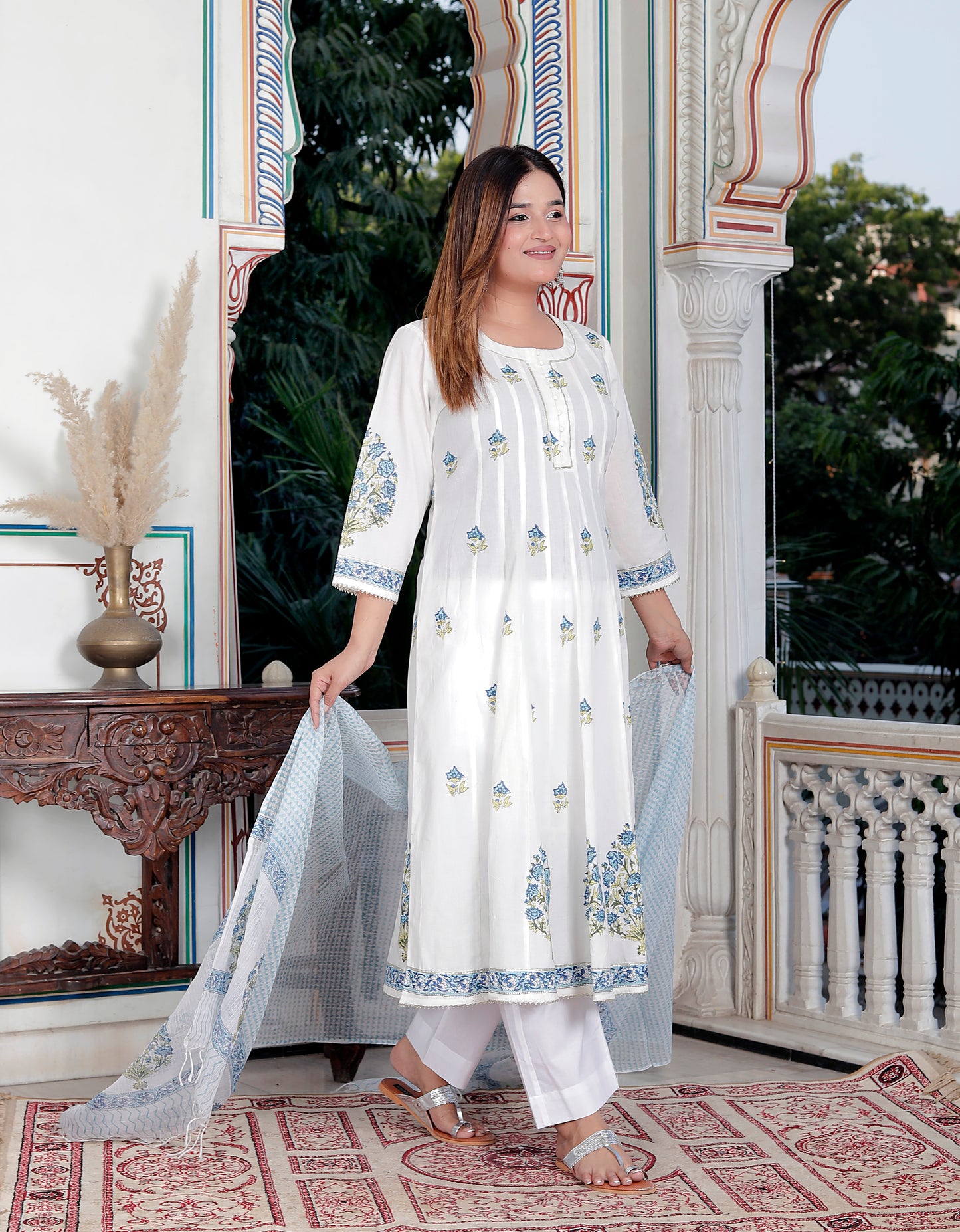 JAIPURI HAND BLOCK COTTON ANARKALI SET