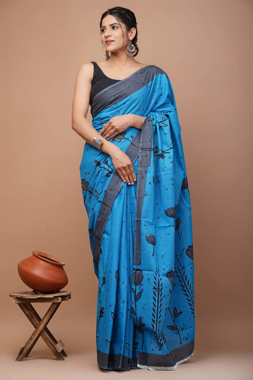 Printed Pure Cotton Mulmul Saree With Blouse