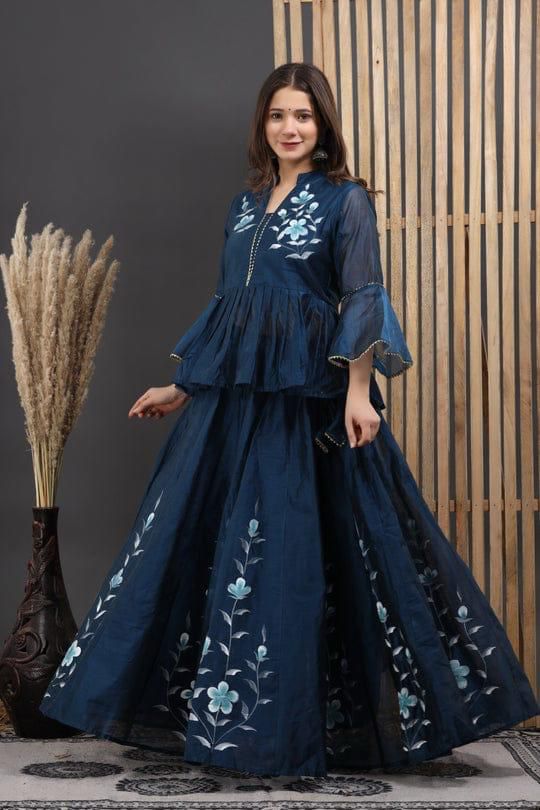 Blue Chanderi Lehenga Choli Design