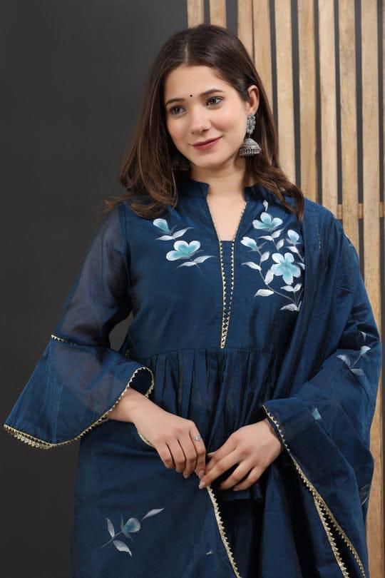 Blue Chanderi Lehenga Choli Design