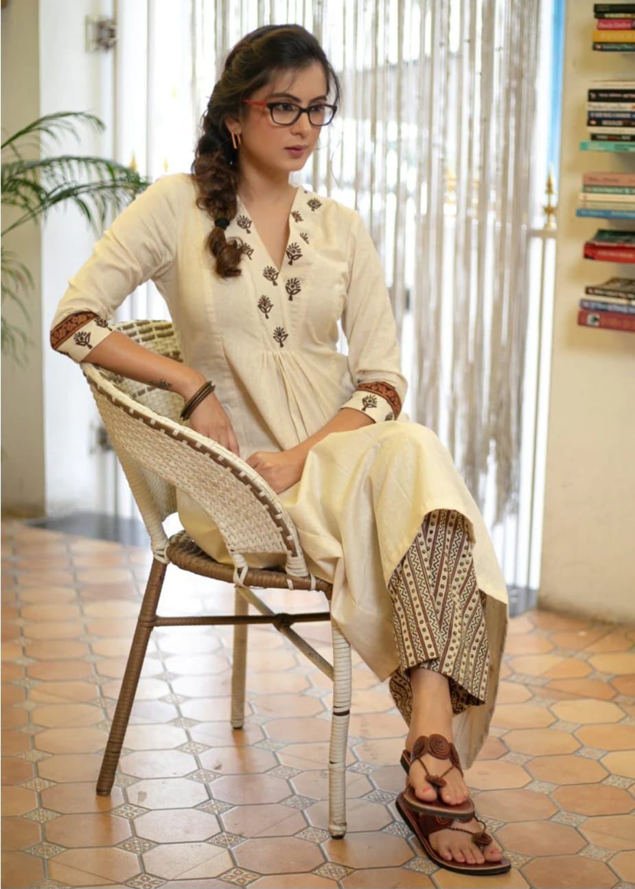 Beige flex cotton Suit-set
