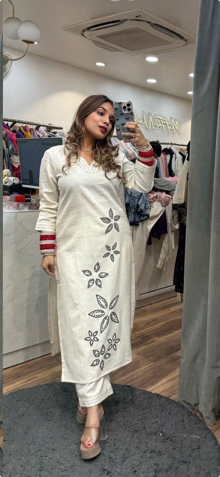 White Pure Cotton Suit Set