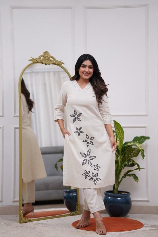 White Pure Cotton Suit Set