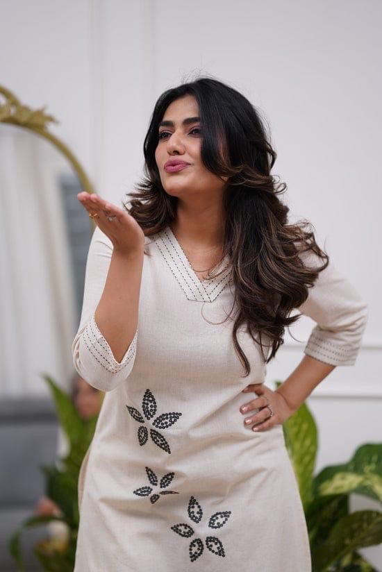 White Pure Cotton Suit Set