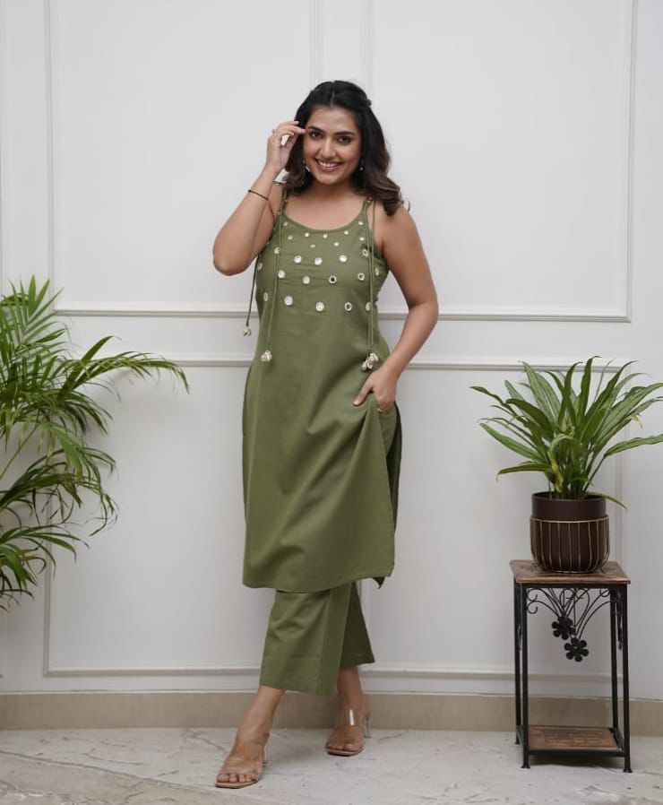 Green Cotton Flex Suit Set