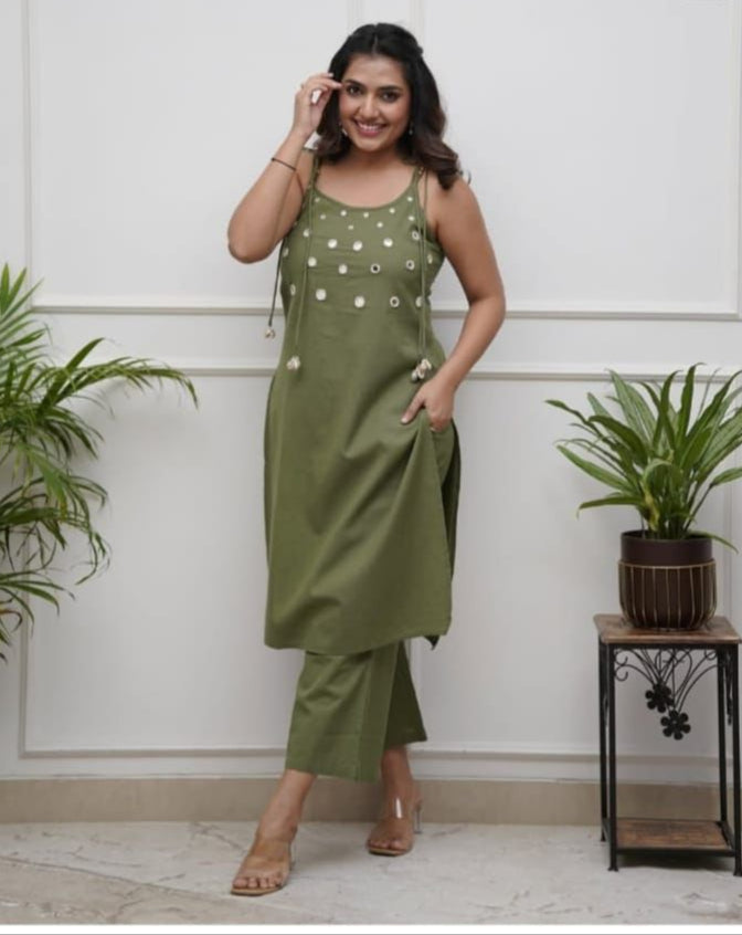 Green Cotton Flex Suit Set