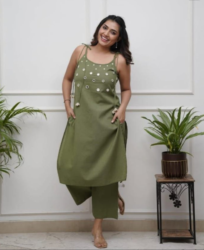 Green Cotton Flex Suit Set