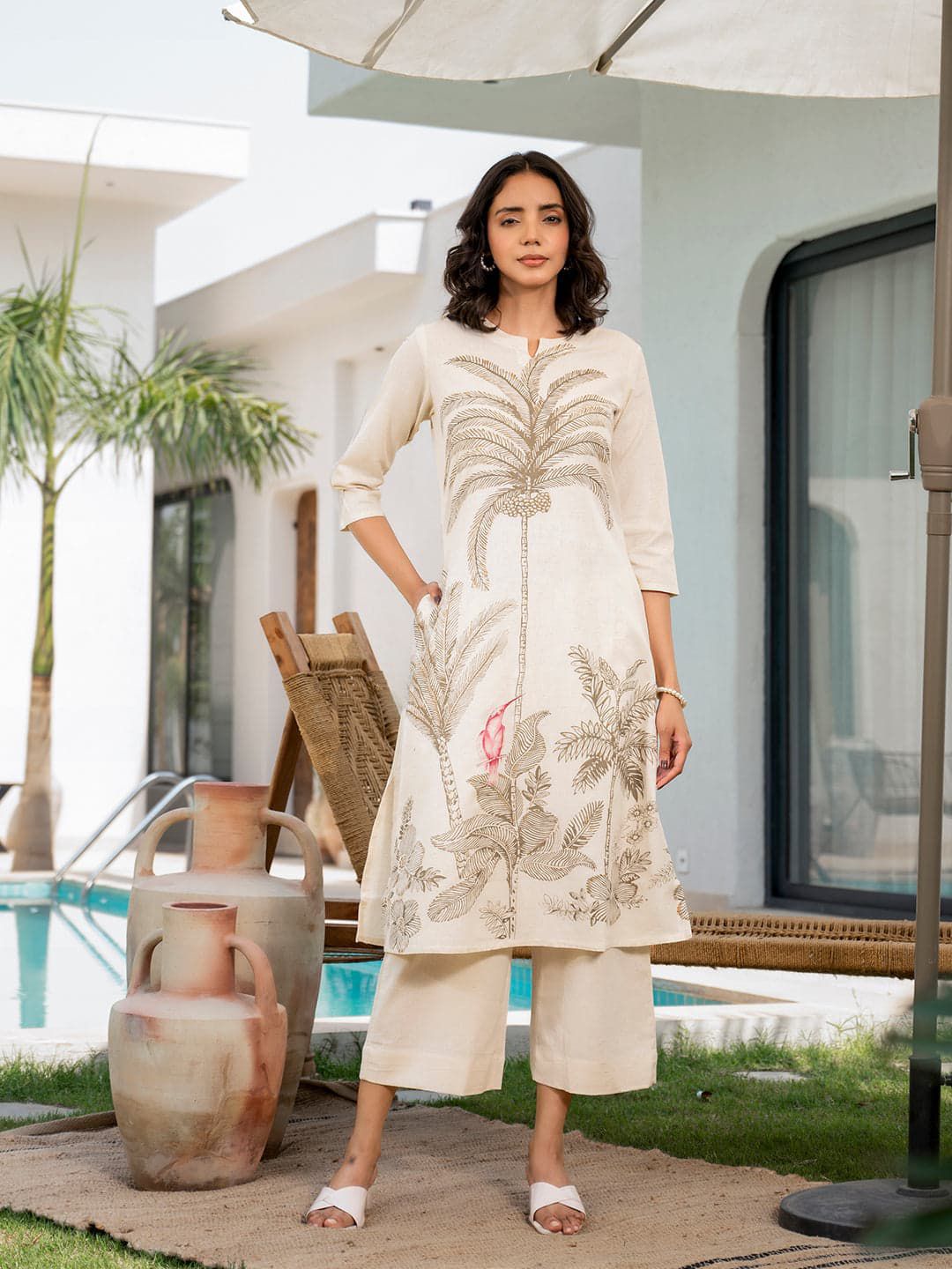 White Khadi Cotton Coord Set