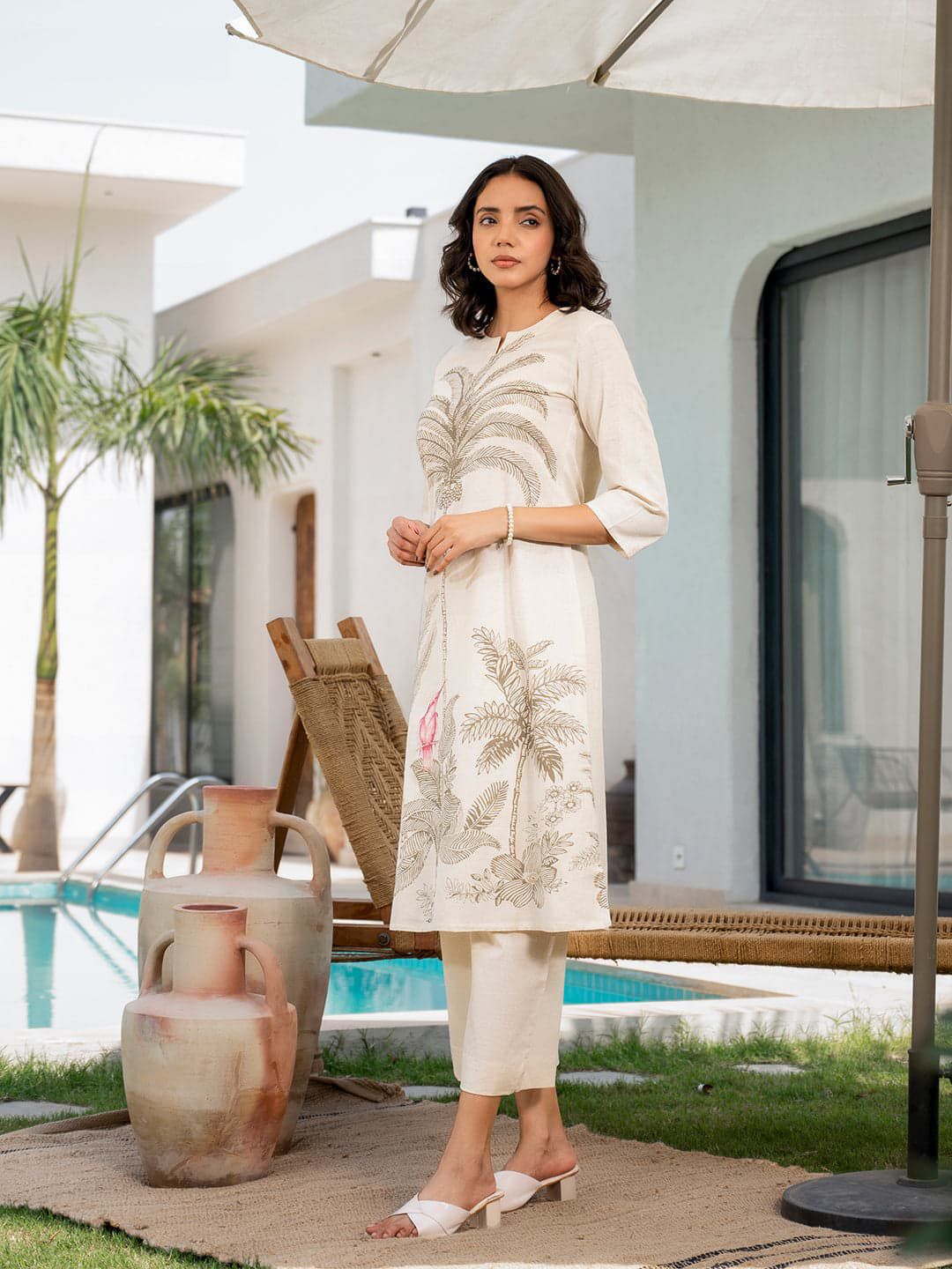 White Khadi Cotton Coord Set