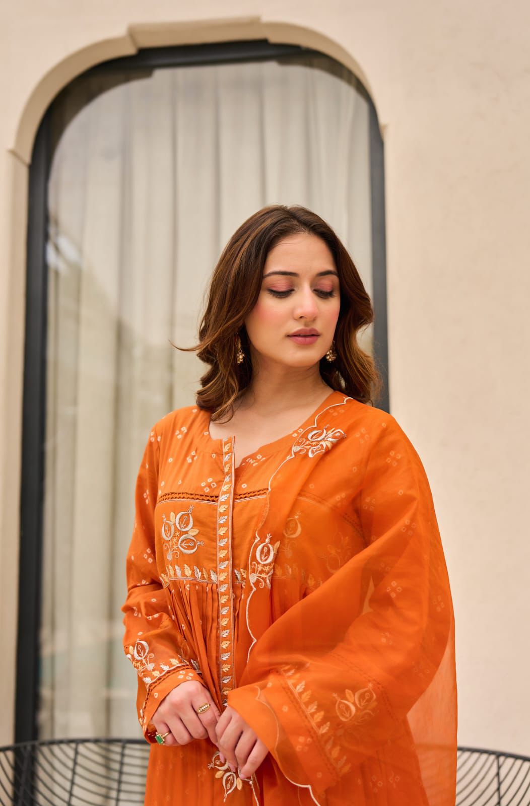 Orange Anarkali kurti Set