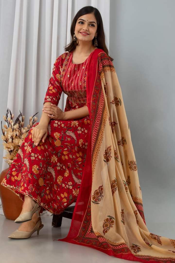 Red Embroidered Anarkali & Dupatta Set