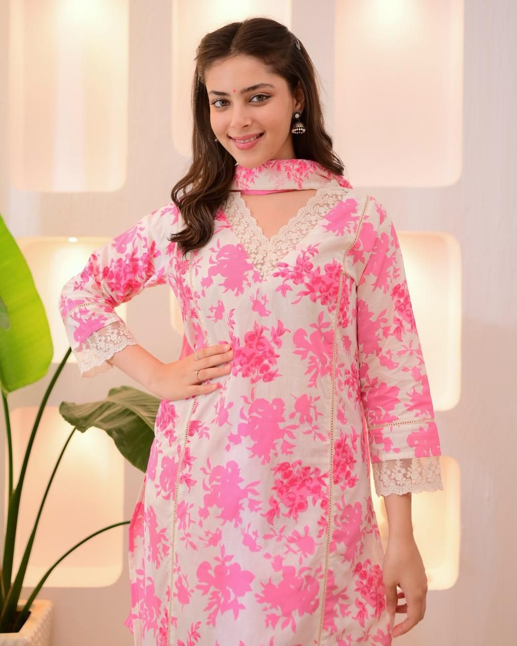 Pink Floral Cotton suit set