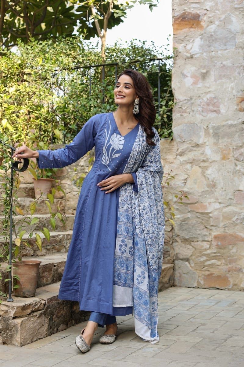 Blue Flaired kurta Suit Set
