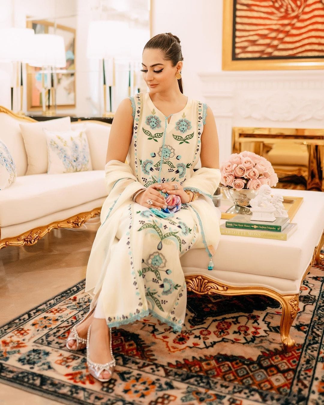 White georgette designer suit set