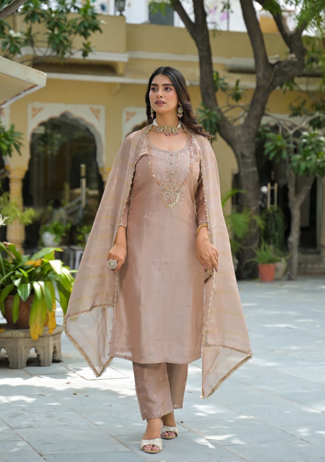 Elegant Sky Embellished Kurta Pant Set