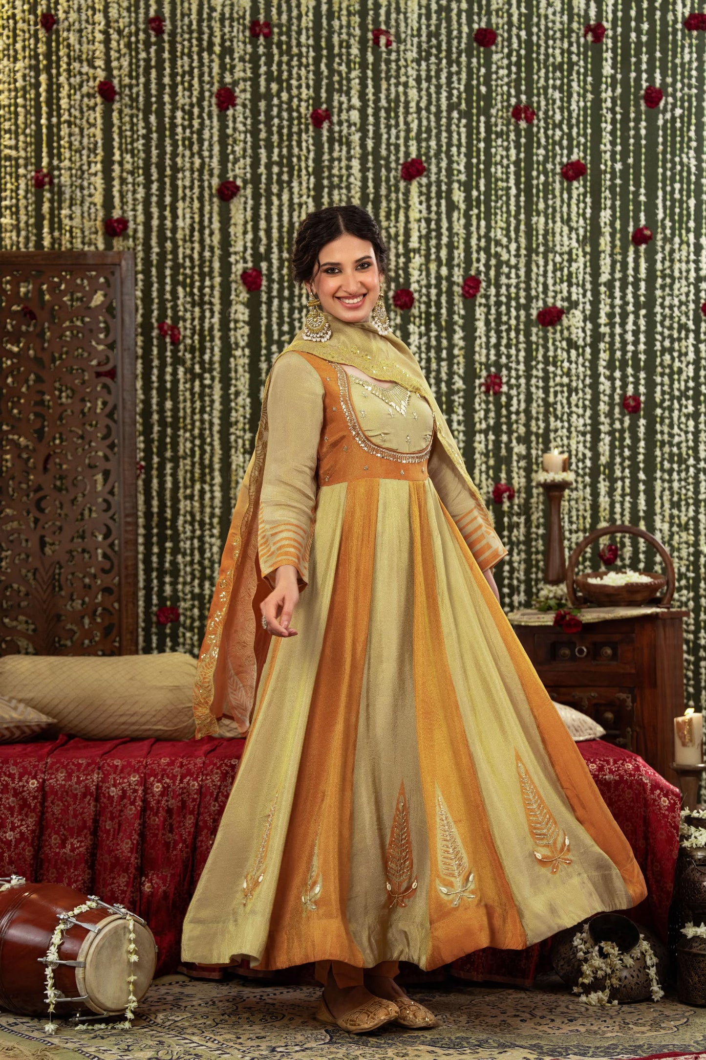 Gulnaar Sunehri Anarkali Kurta Set
