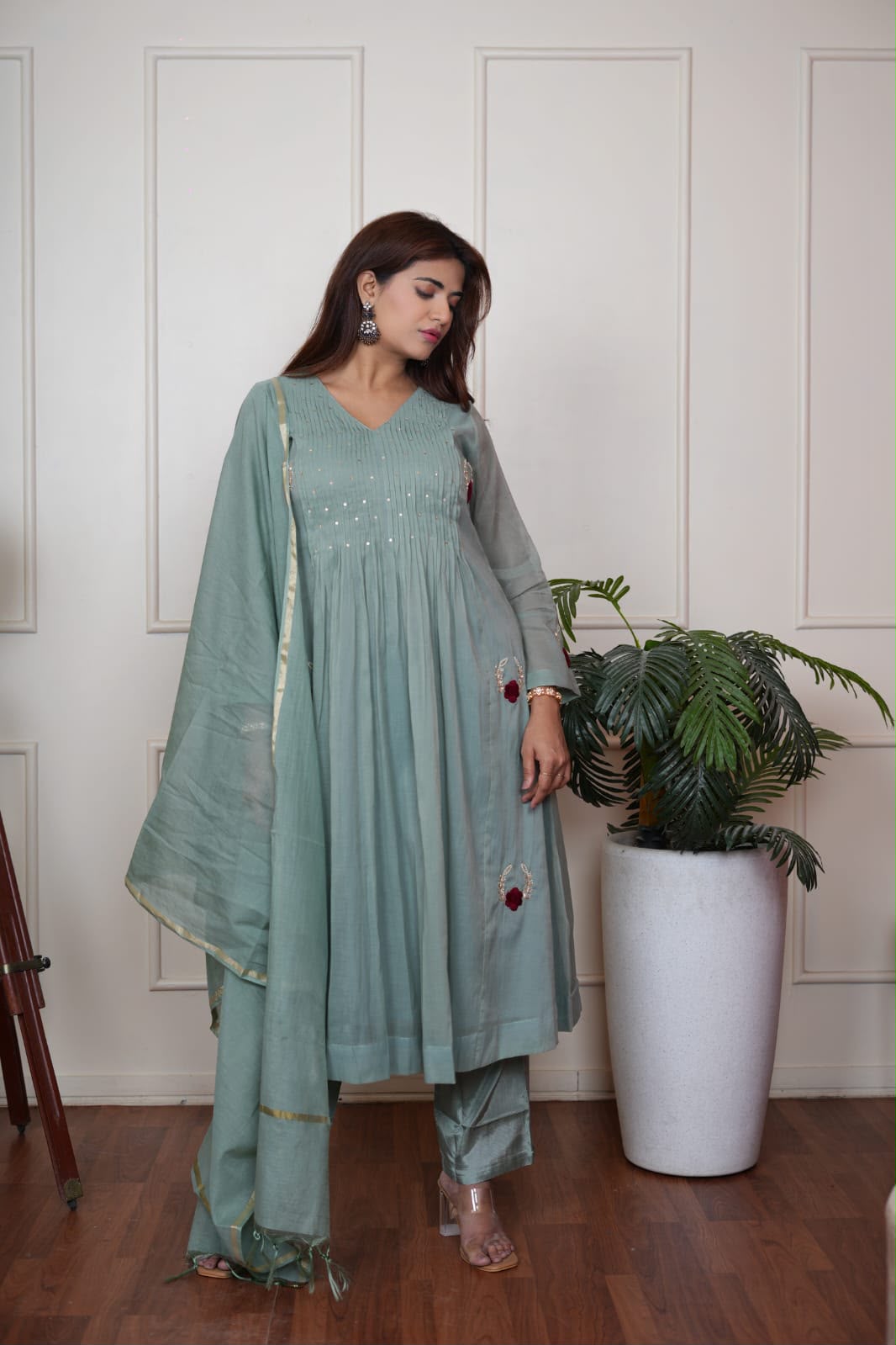 Aafreen Sage Green Festive Kurta Set