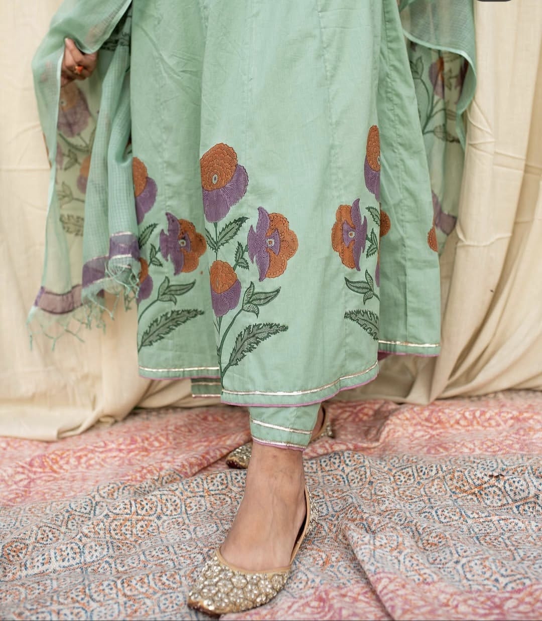 Sage Bloom Premium Floral Cotton Suit Set