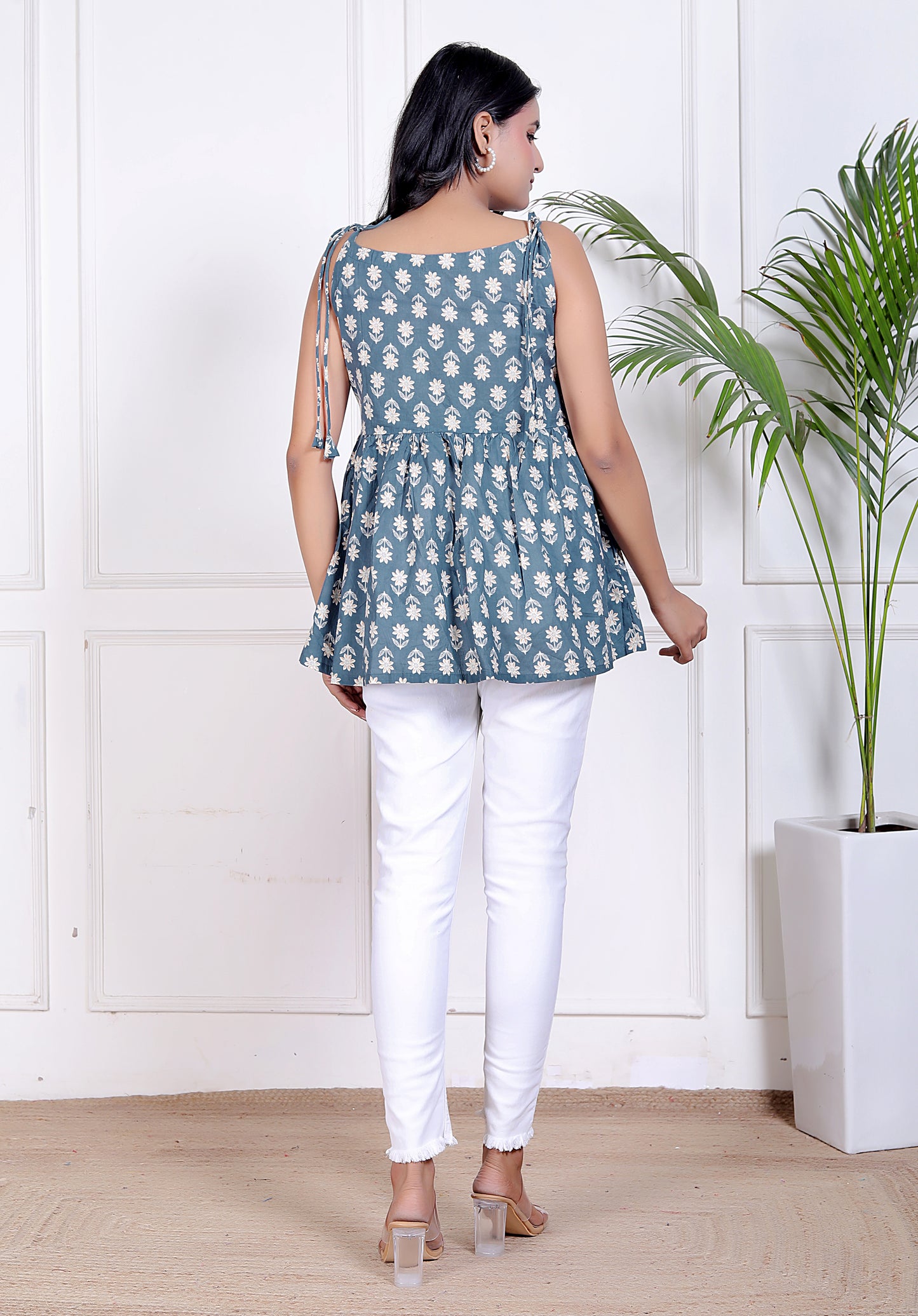 Grey Daisy Peplum Top