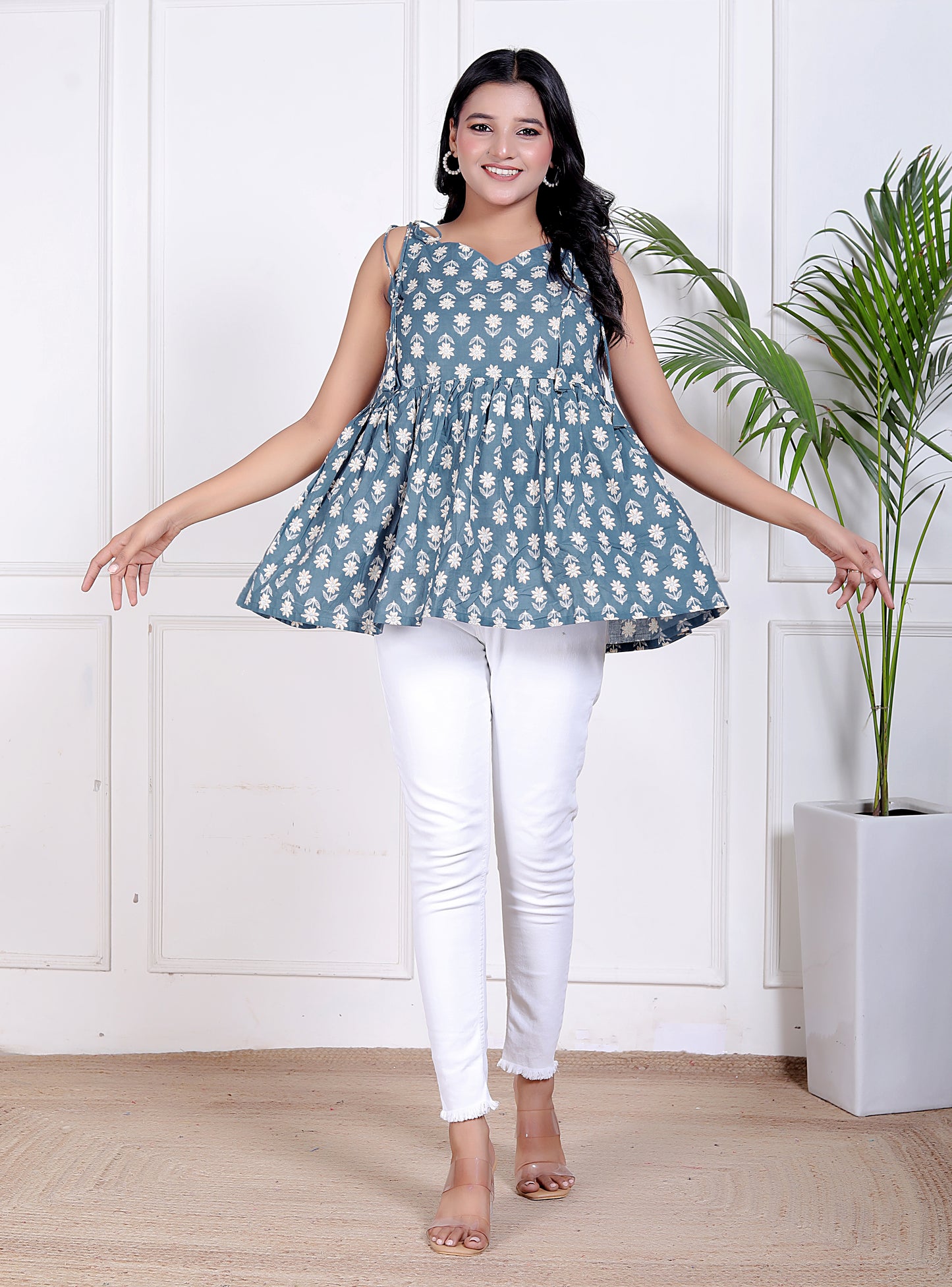 Grey Daisy Peplum Top