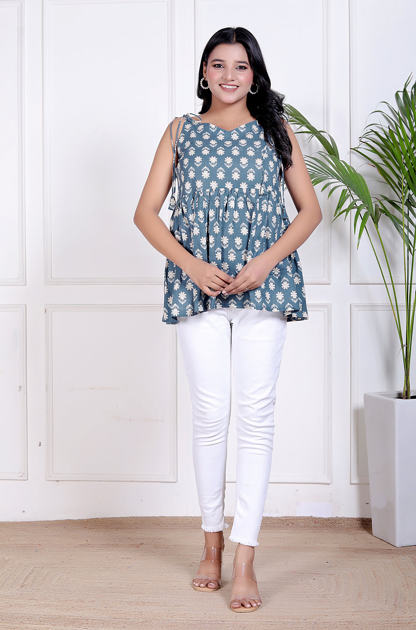 Grey Daisy Peplum Top