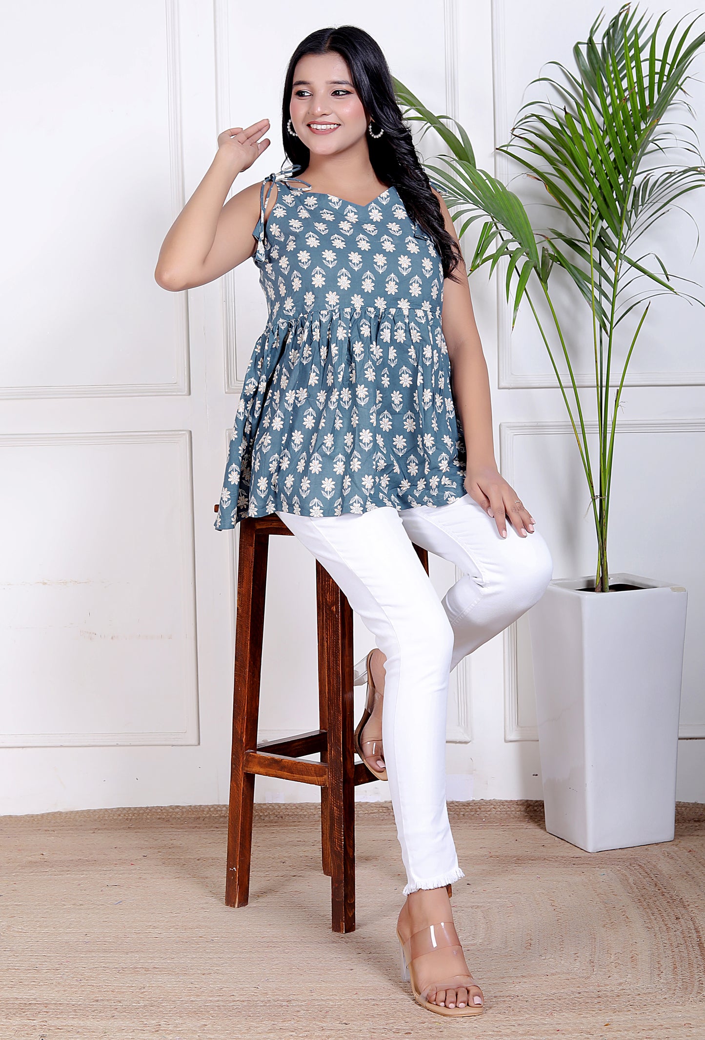 Grey Daisy Peplum Top