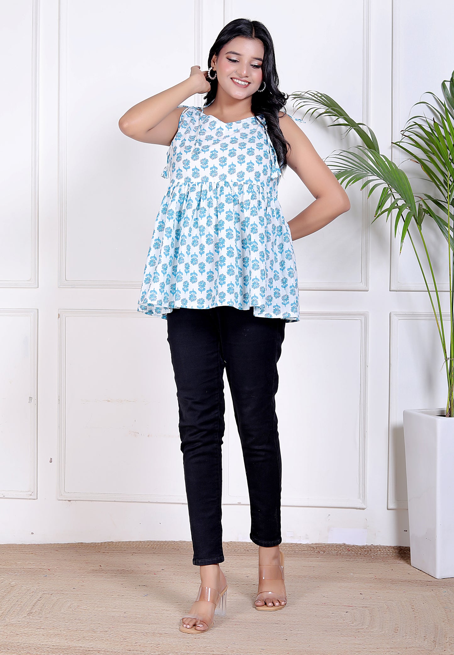 Blue Blossom Flared Top