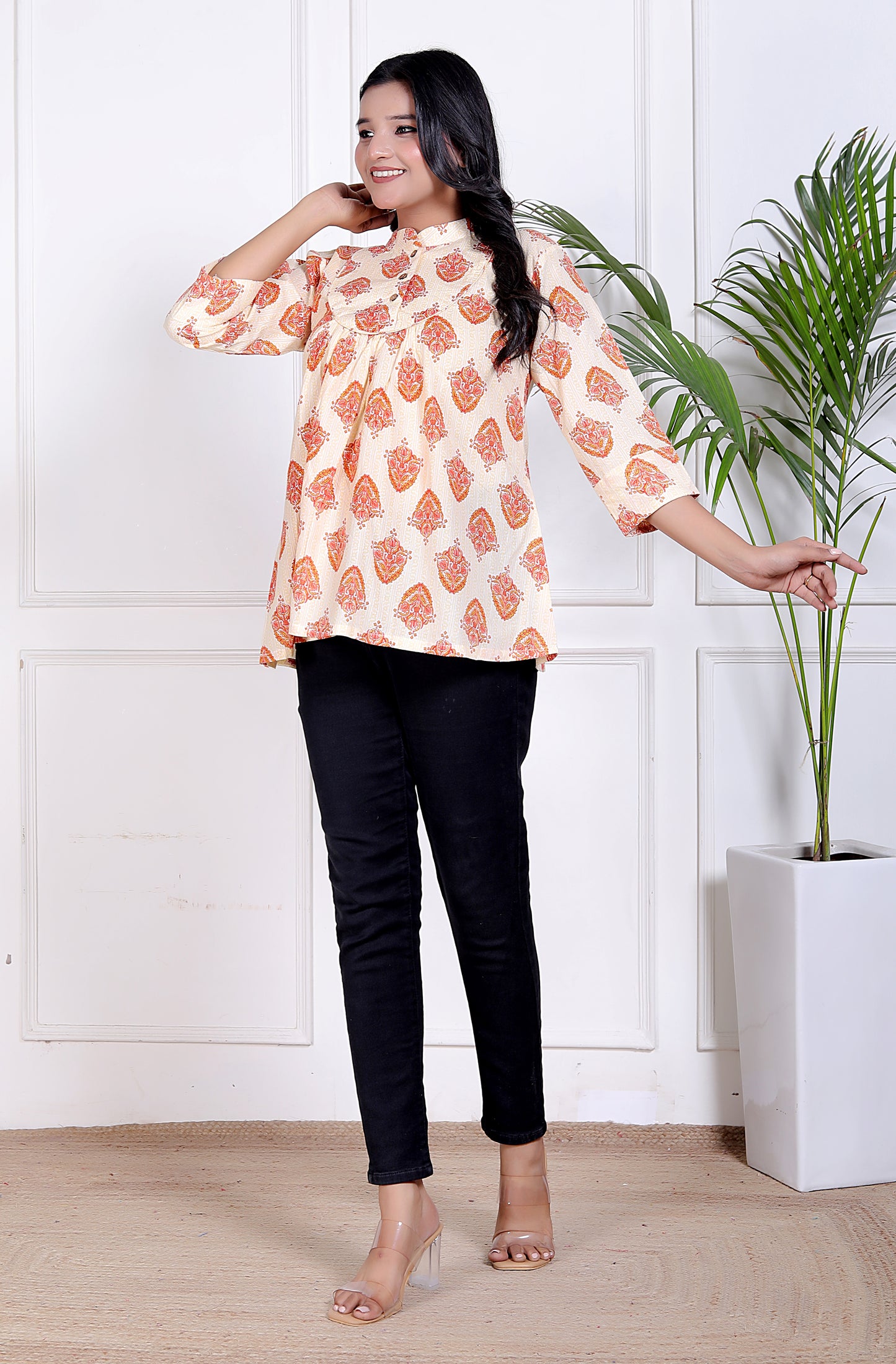 Peach Bloom Cotton Kurta