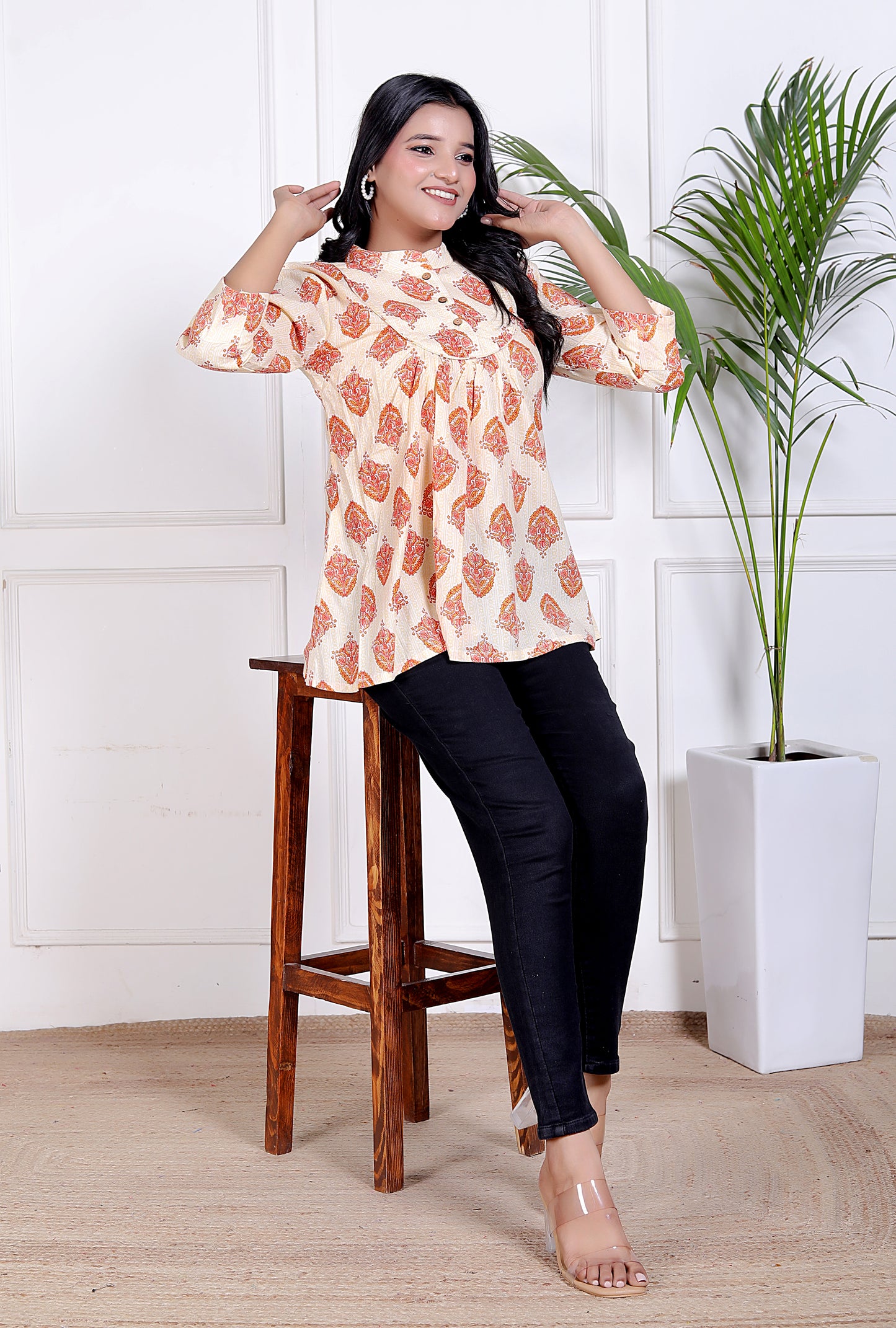 Peach Bloom Cotton Kurta