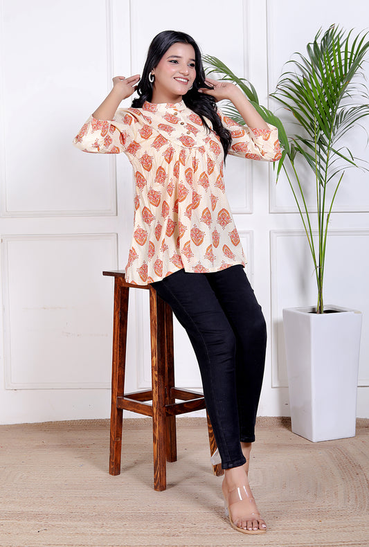 Peach Bloom Cotton Kurta