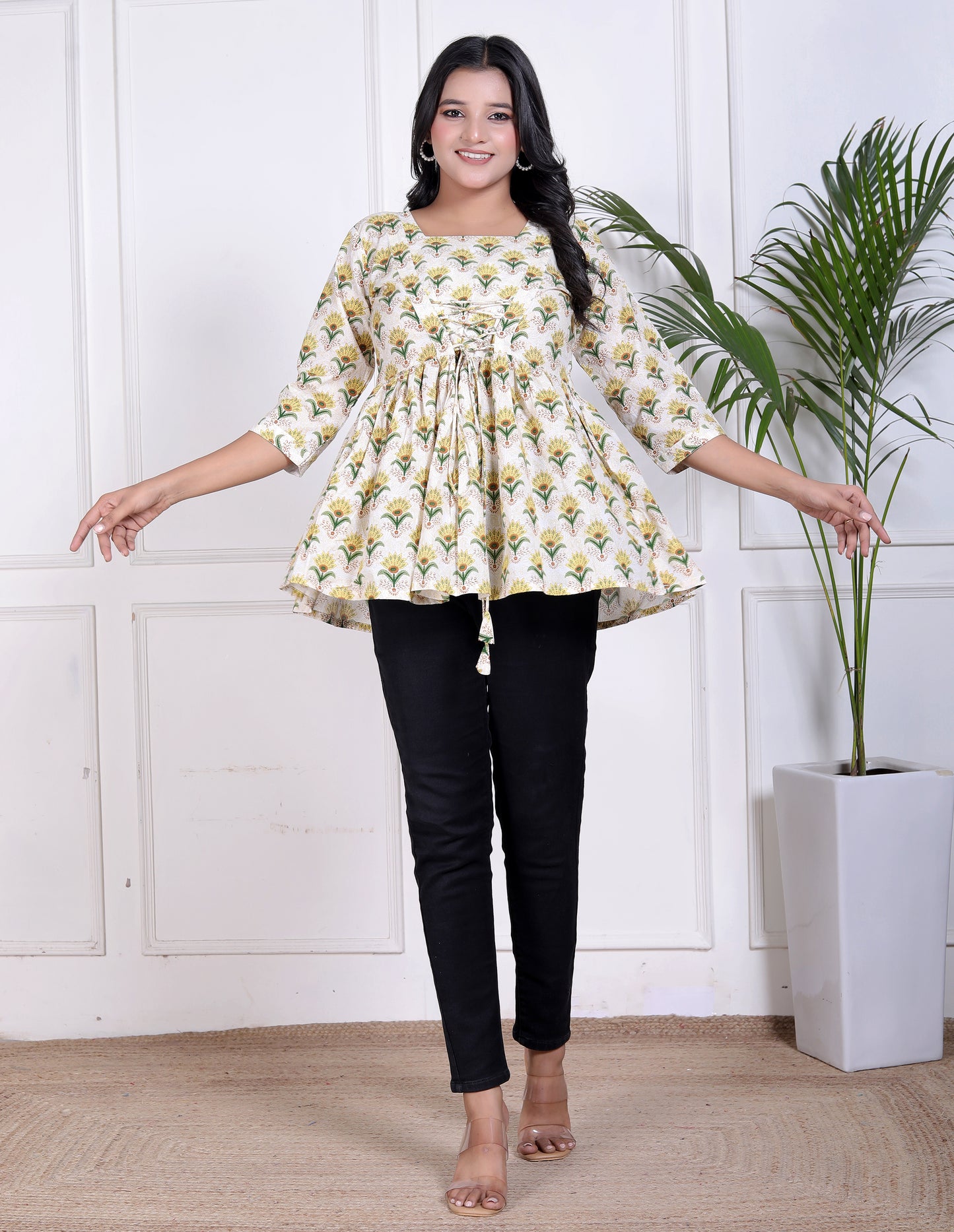 Bright Mustard Floral Peplum Top