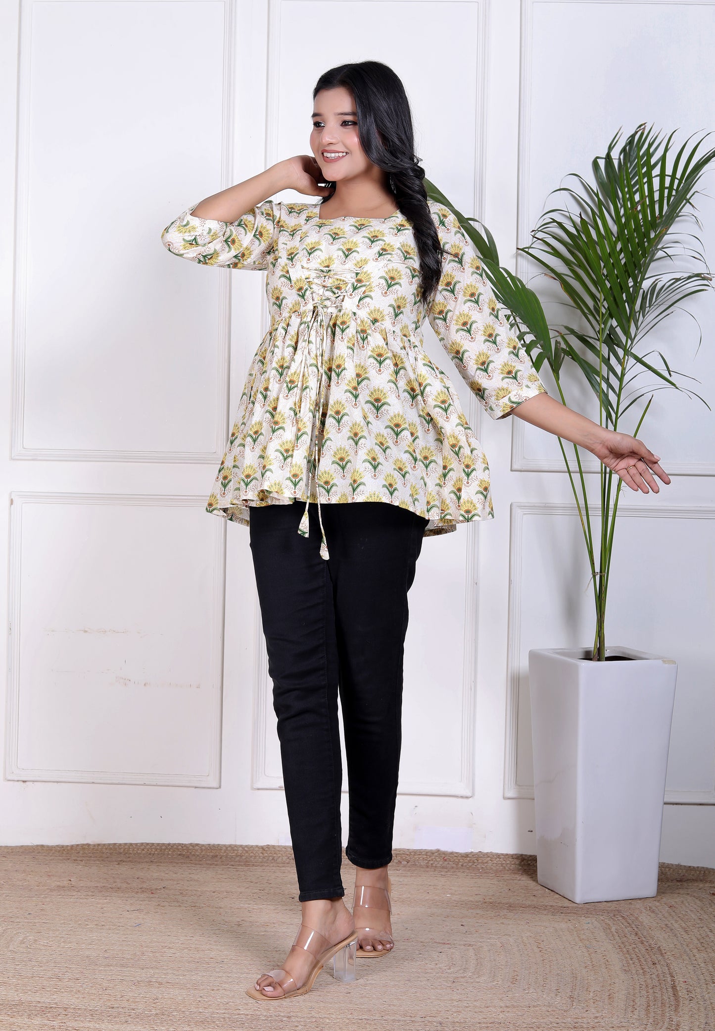 Bright Mustard Floral Peplum Top