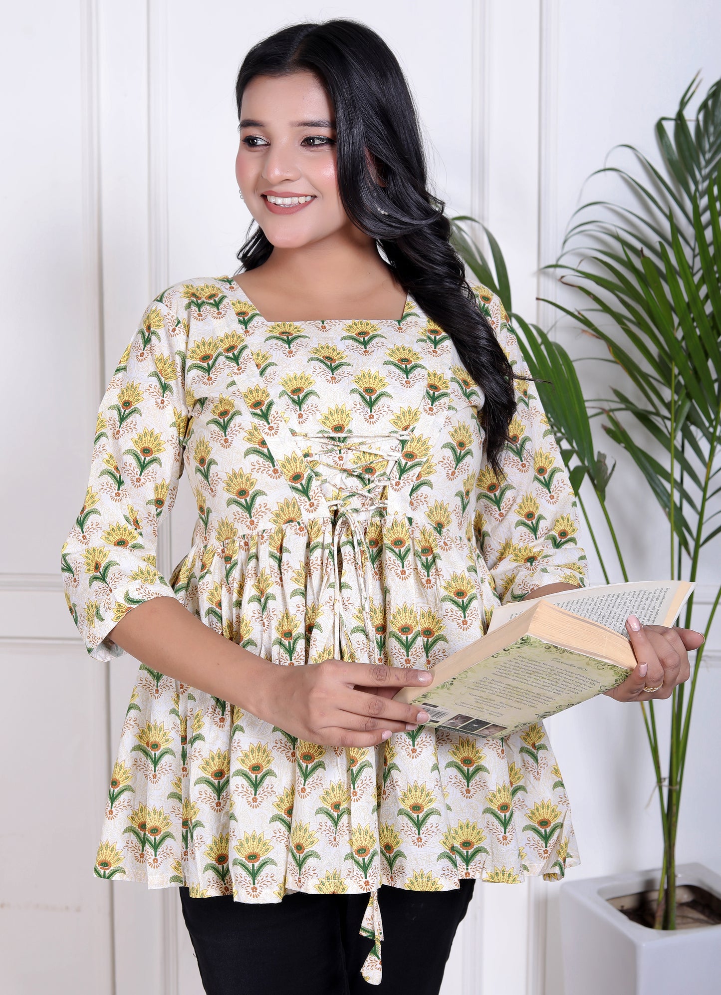 Bright Mustard Floral Peplum Top