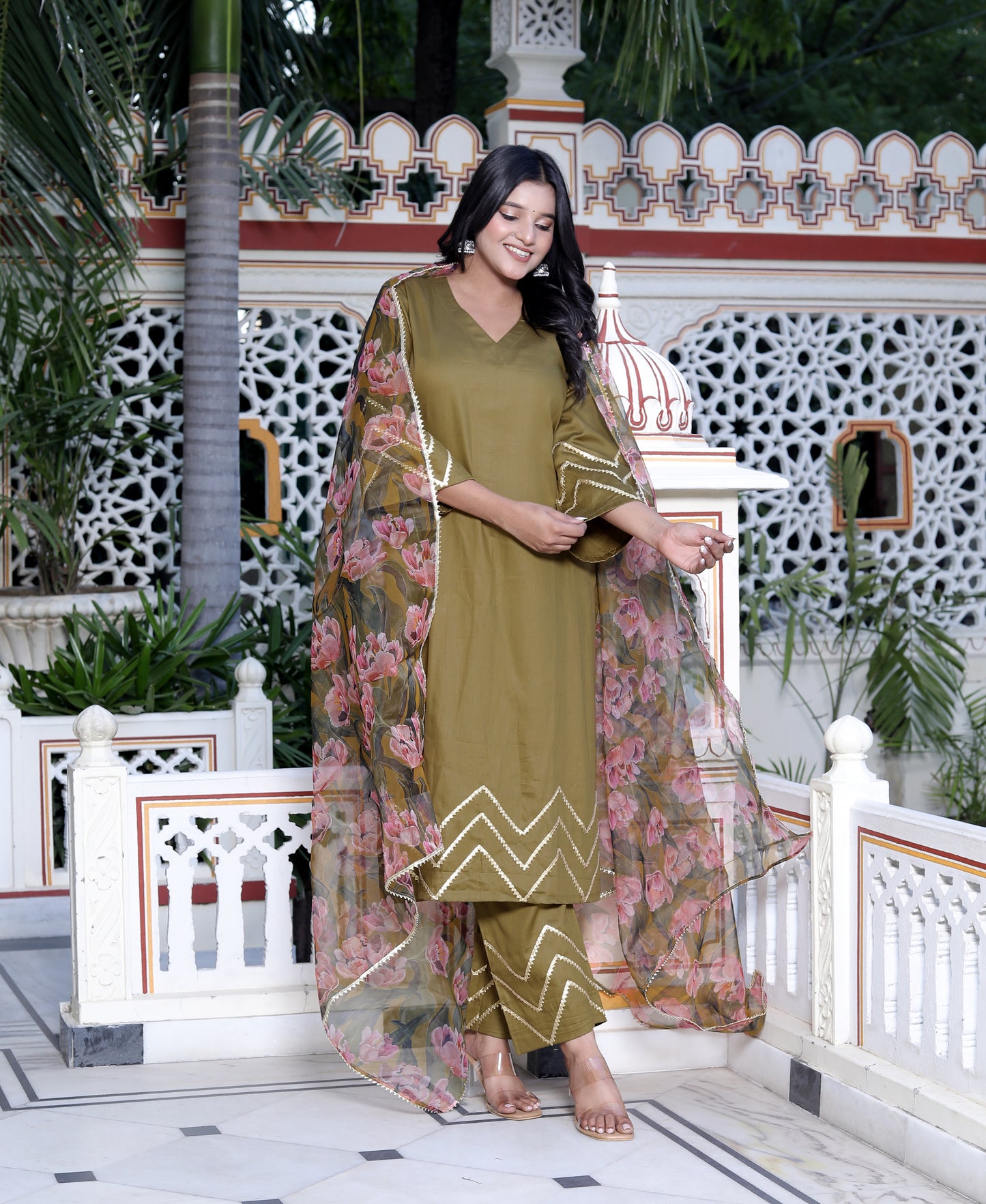 GRACE GREEN & DIGITAL PRINT SUIT SET