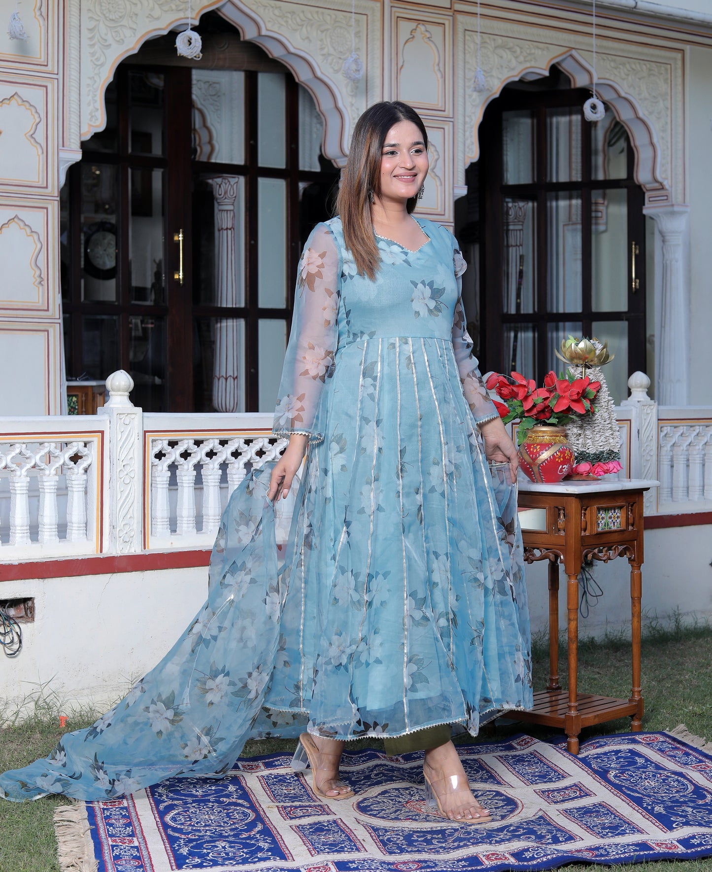 SUHANA POWDER BLUE ORGANZA SUIT SET